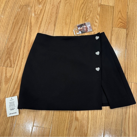 Self Portrait Rhinestone Heart Wrap Mini Skirt with Slit - Picture 5 of 7